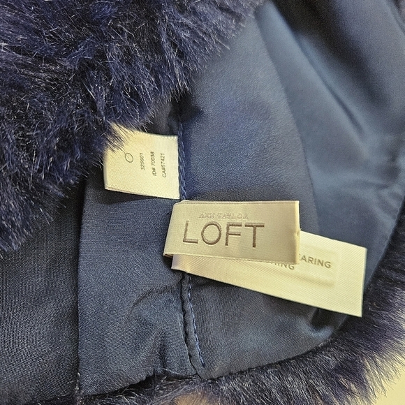 NEW Loft Faux Fur Navy & Brown Wide Stripe Infinity Scarf Neck Warmer - Picture 5 of 6